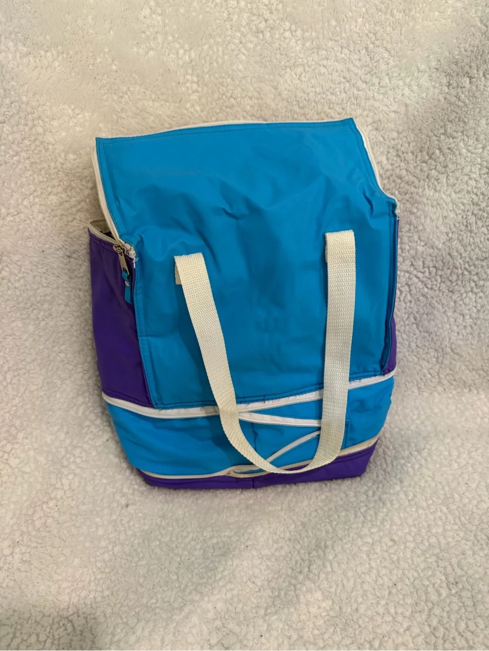 Collapsible Blue & Purple Cooler/Lunch Bag with Cream Handles
